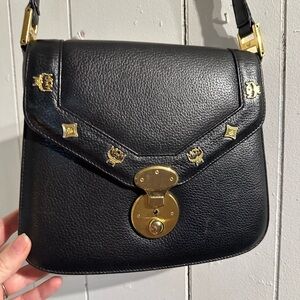 MCM VINTAGE Black Leather Crossbody with Gold Hardware